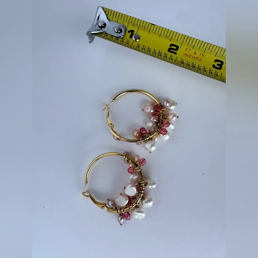 Earrings with Freshwater Pearls and Pink Tourmaline Gold plated B5